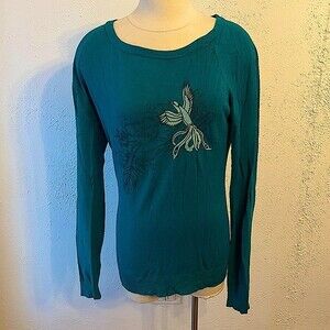 Lux Urban Outfitters Scoop Neck Bird Teal Lightweight Sweater Large